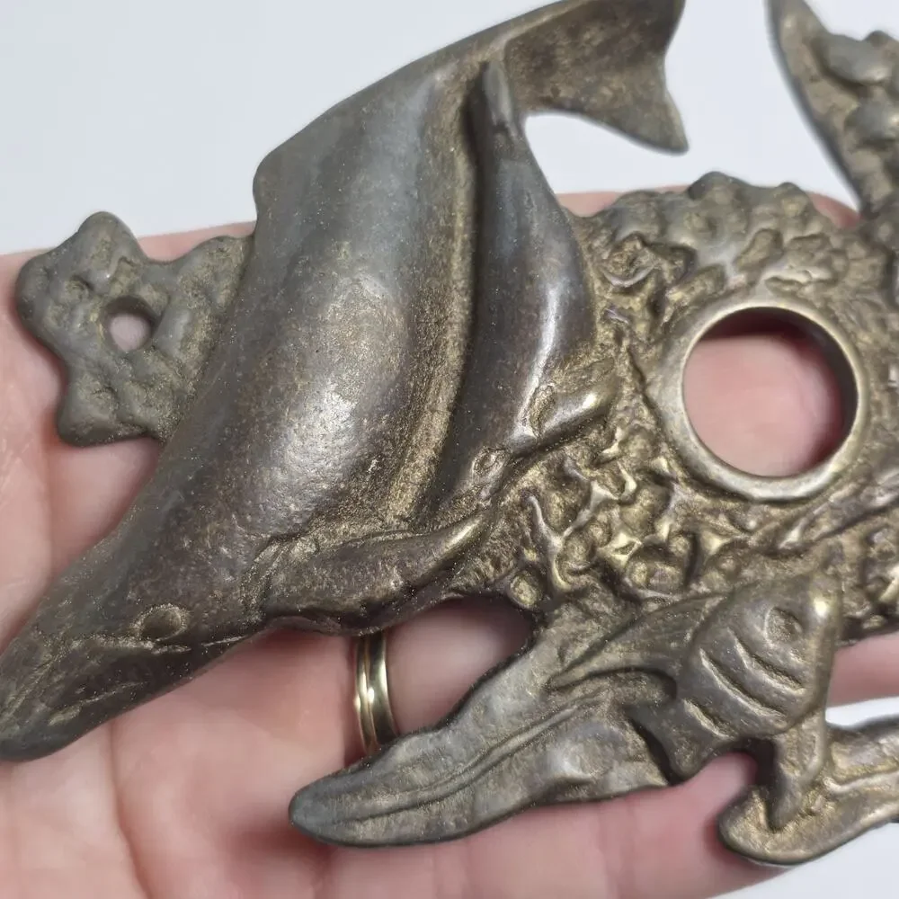 Vintage Brass marine Life Doorbell Plate Cover Natural Ocean Life Motif